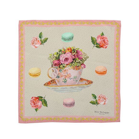 Dee Ocleppo Roses Macarons Teacup Silk Scarf Women Multicolor Scarves